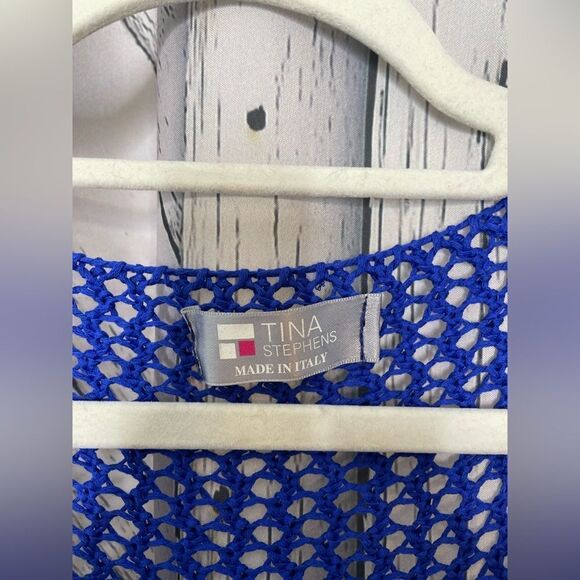 Tina Stephens Made in Italy Boatneck Sweater Top Open Weave Blue OS - Picture 5 of 6